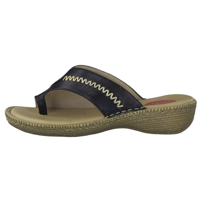 Jana Black Mule Sandal with Toe Loop BLACK 27111-28