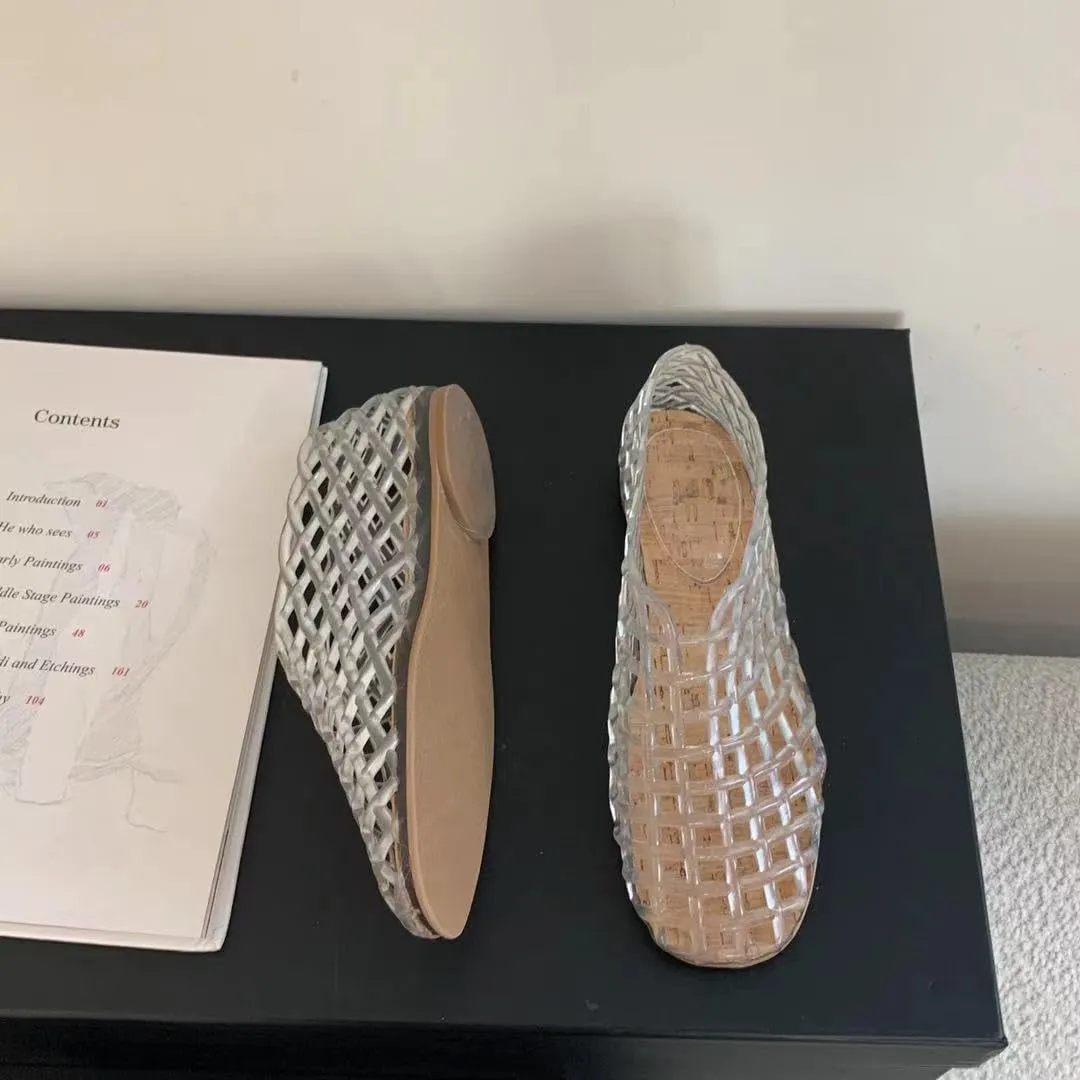 Jelly-Mesh Ballet Flats for Women Closed Toe Adult Jellies Shoes Women Clear Hollow Jellies Flat Sandals