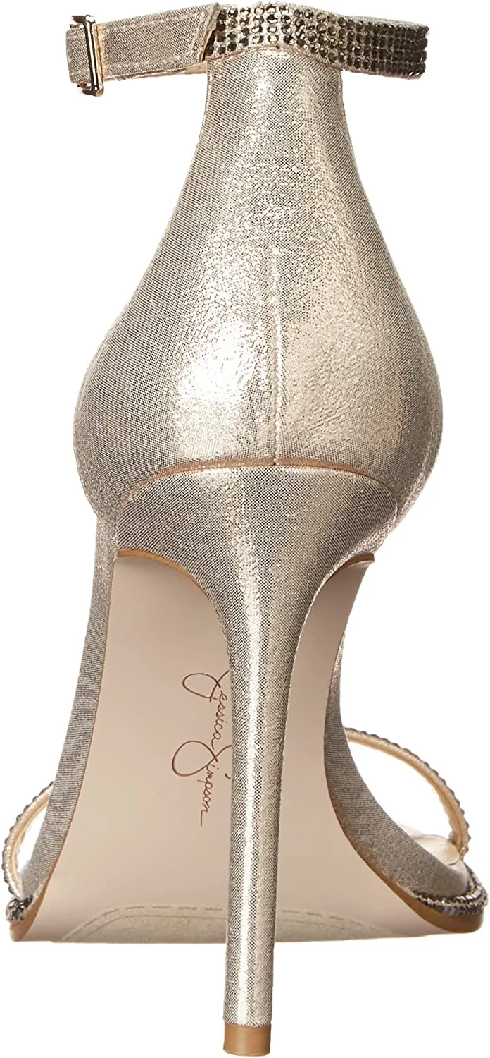 Jessica Simpson Ostey Champagne Ankle Strap Squared Toe Stiletto Heeled Sandals