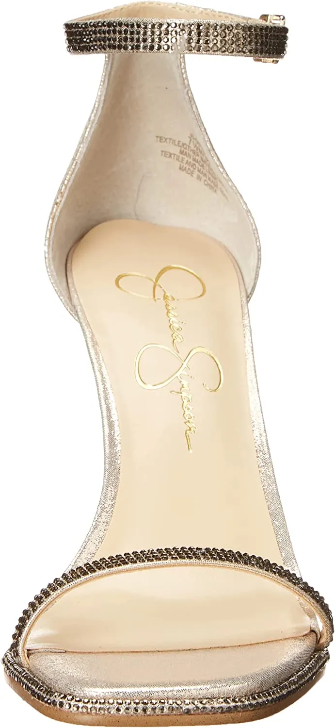 Jessica Simpson Ostey Champagne Ankle Strap Squared Toe Stiletto Heeled Sandals
