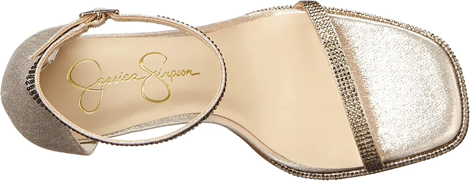 Jessica Simpson Ostey Champagne Ankle Strap Squared Toe Stiletto Heeled Sandals
