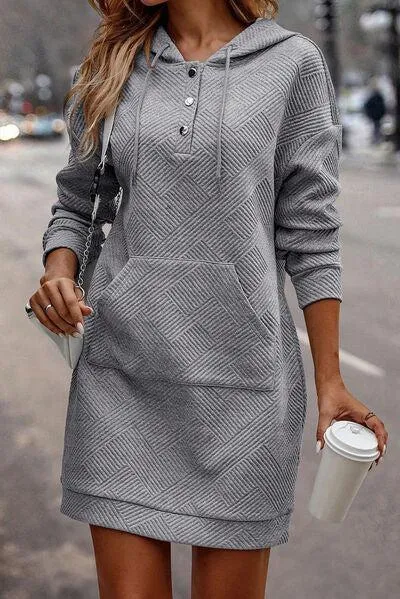 Kangaroo Pocket Hooded Long Sleeve Dress