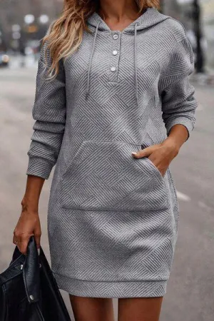 Kangaroo Pocket Hooded Long Sleeve Dress