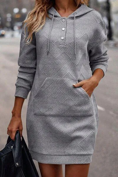 Kangaroo Pocket Hooded Long Sleeve Dress