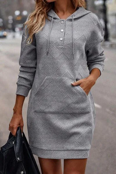 Kangaroo Pocket Hooded Long Sleeve Dress