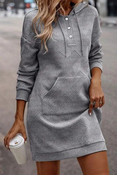 Kangaroo Pocket Hooded Long Sleeve Dress