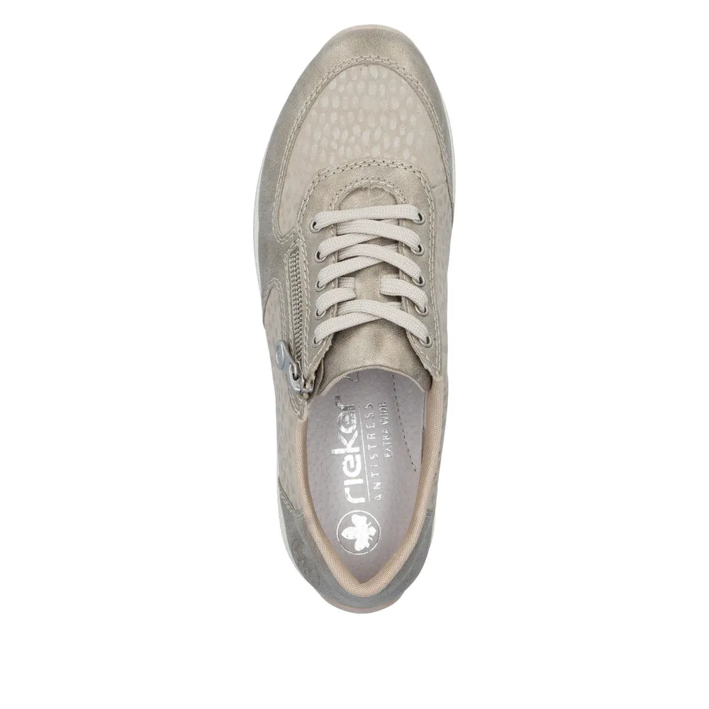 Ladies Rieker Lace Up Shoe Zip Beige H Style N1112-60