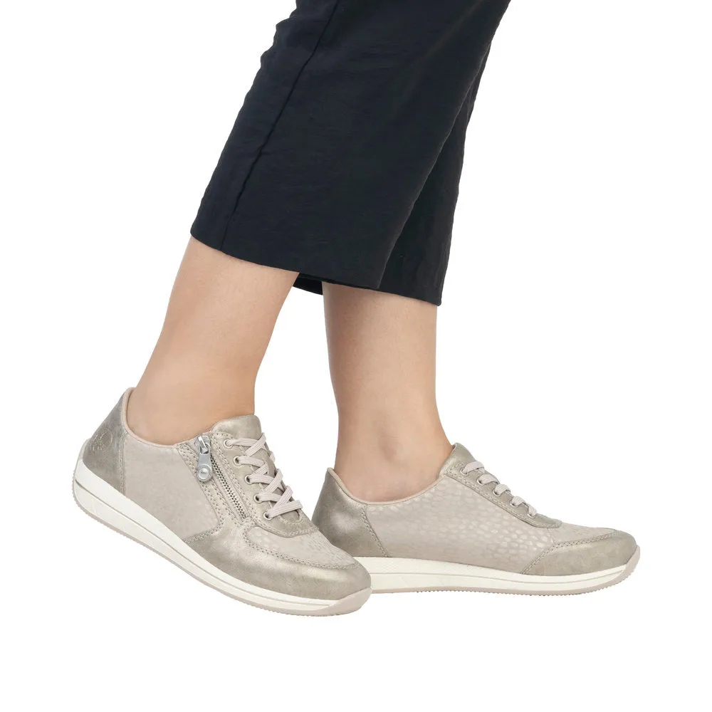 Ladies Rieker Lace Up Shoe Zip Beige H Style N1112-60
