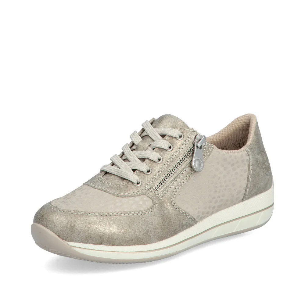 Ladies Rieker Lace Up Shoe Zip Beige H Style N1112-60