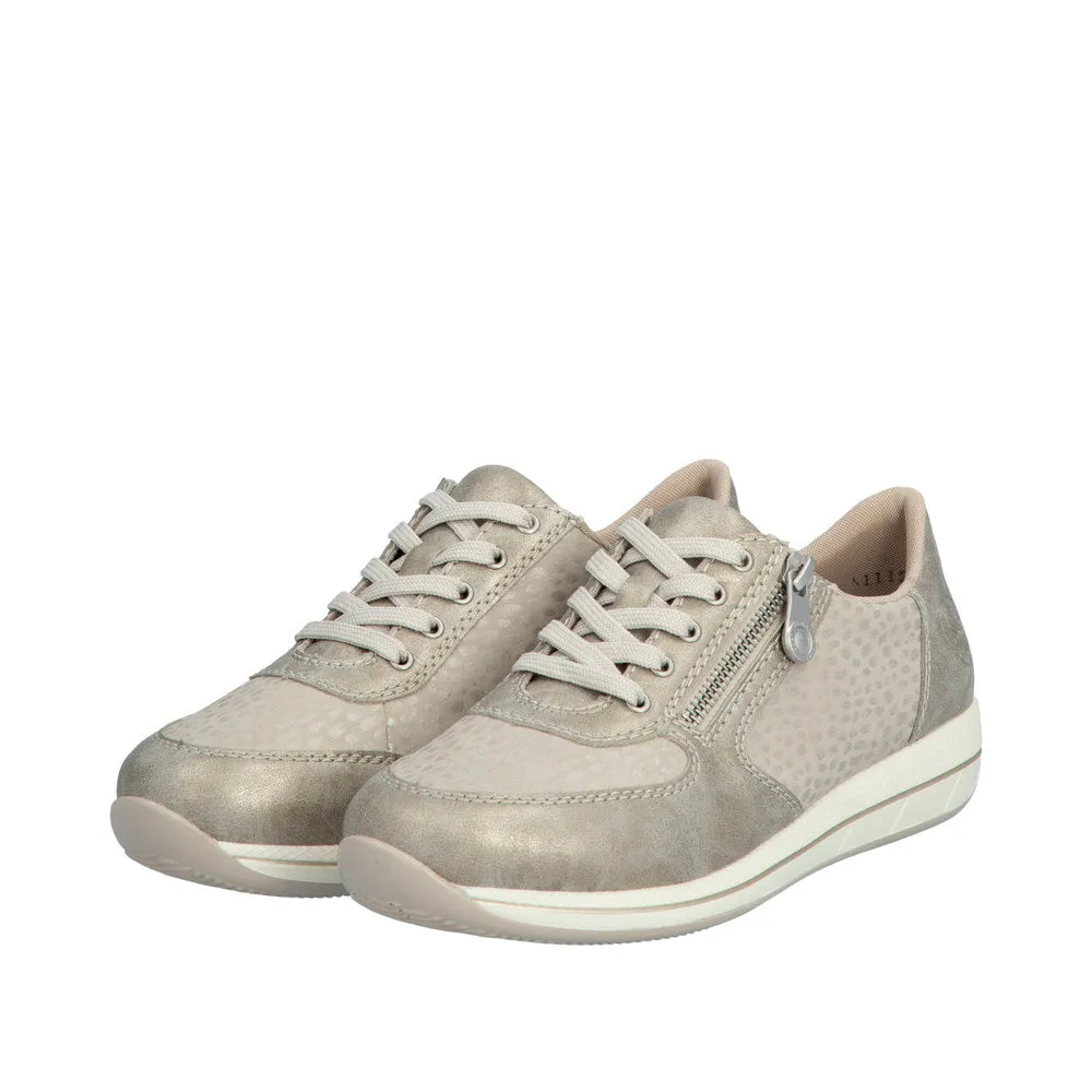 Ladies Rieker Lace Up Shoe Zip Beige H Style N1112-60