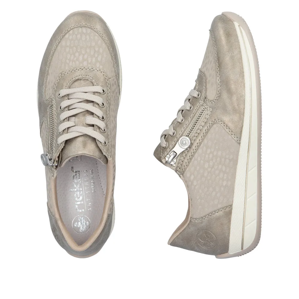 Ladies Rieker Lace Up Shoe Zip Beige H Style N1112-60