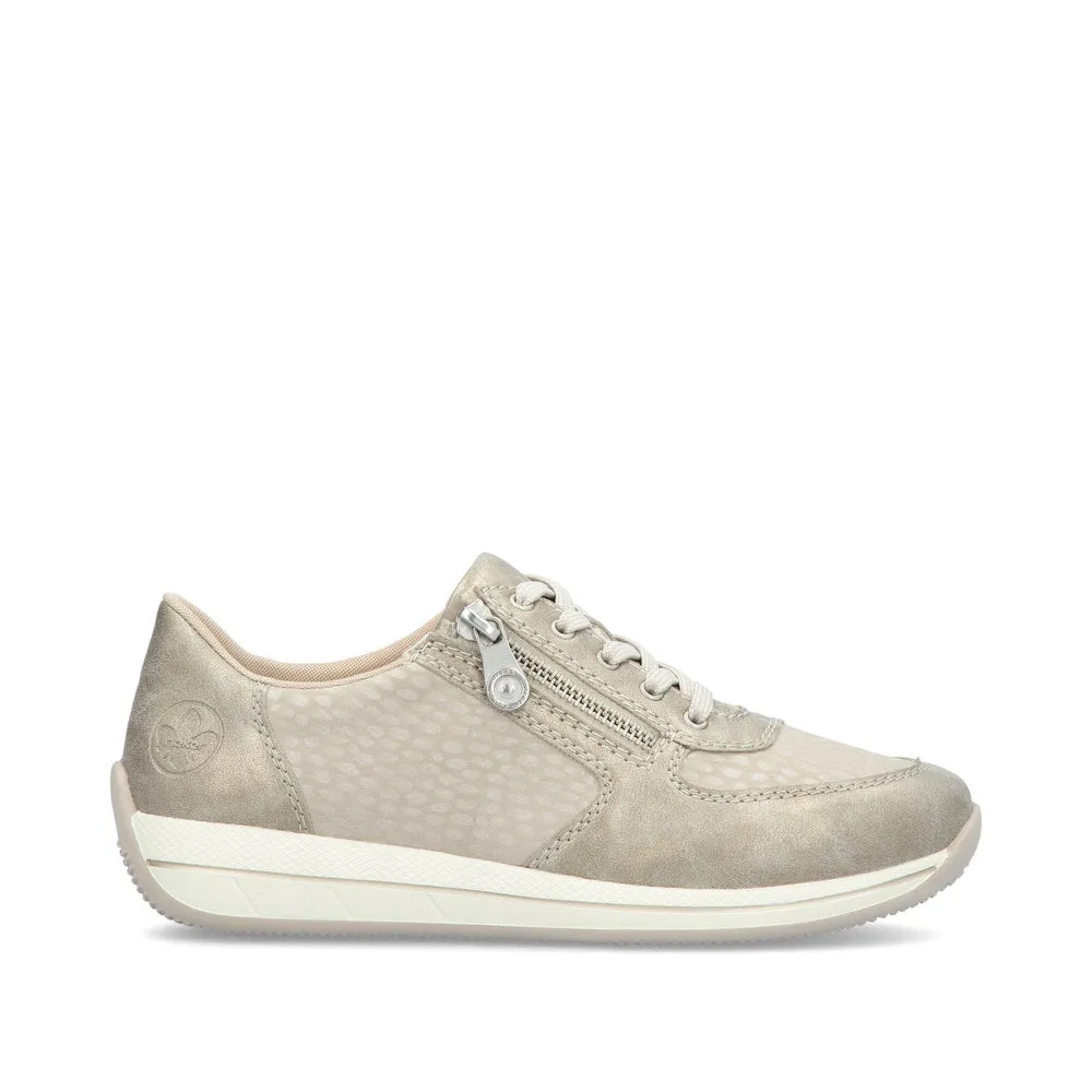 Ladies Rieker Lace Up Shoe Zip Beige H Style N1112-60
