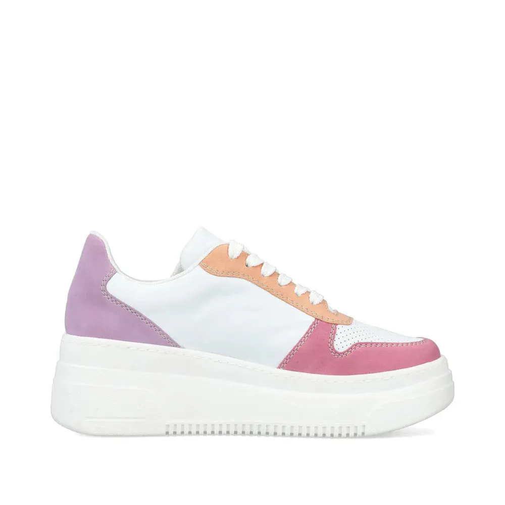 Ladies Rieker Lace Up Trainers Sneakers White Multi Platform M7814-90