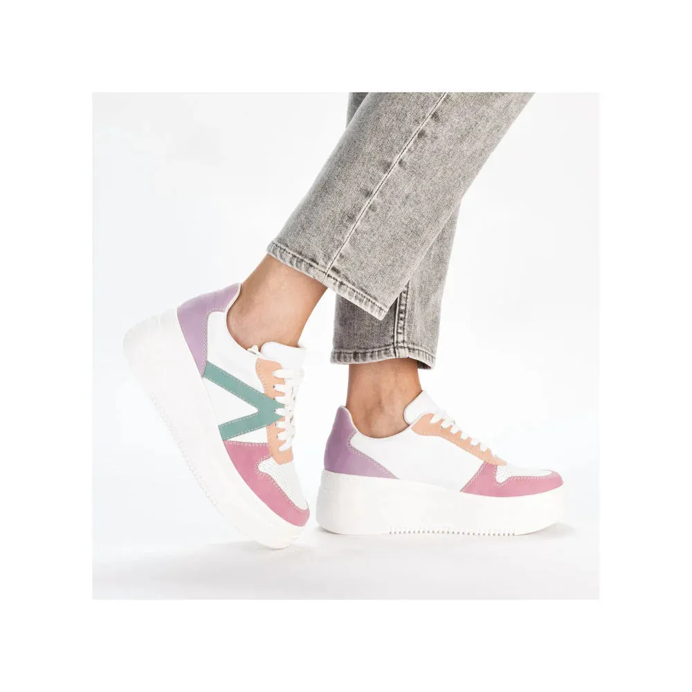 Ladies Rieker Lace Up Trainers Sneakers White Multi Platform M7814-90