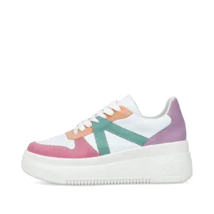 Ladies Rieker Lace Up Trainers Sneakers White Multi Platform M7814-90