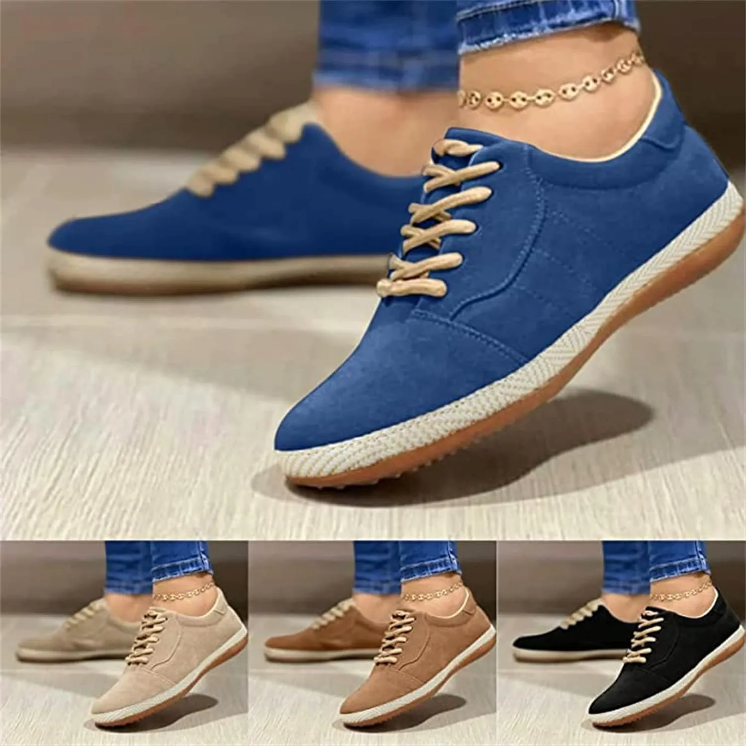 Lausiuoe Sneakers For Women Walking Shoes Comfortable Canvas Sneakers Low Top Fashion Casual Soft Non-Slip Flat Loafers