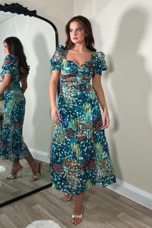 Lillian Green Animal Sweetheart Midi Dress