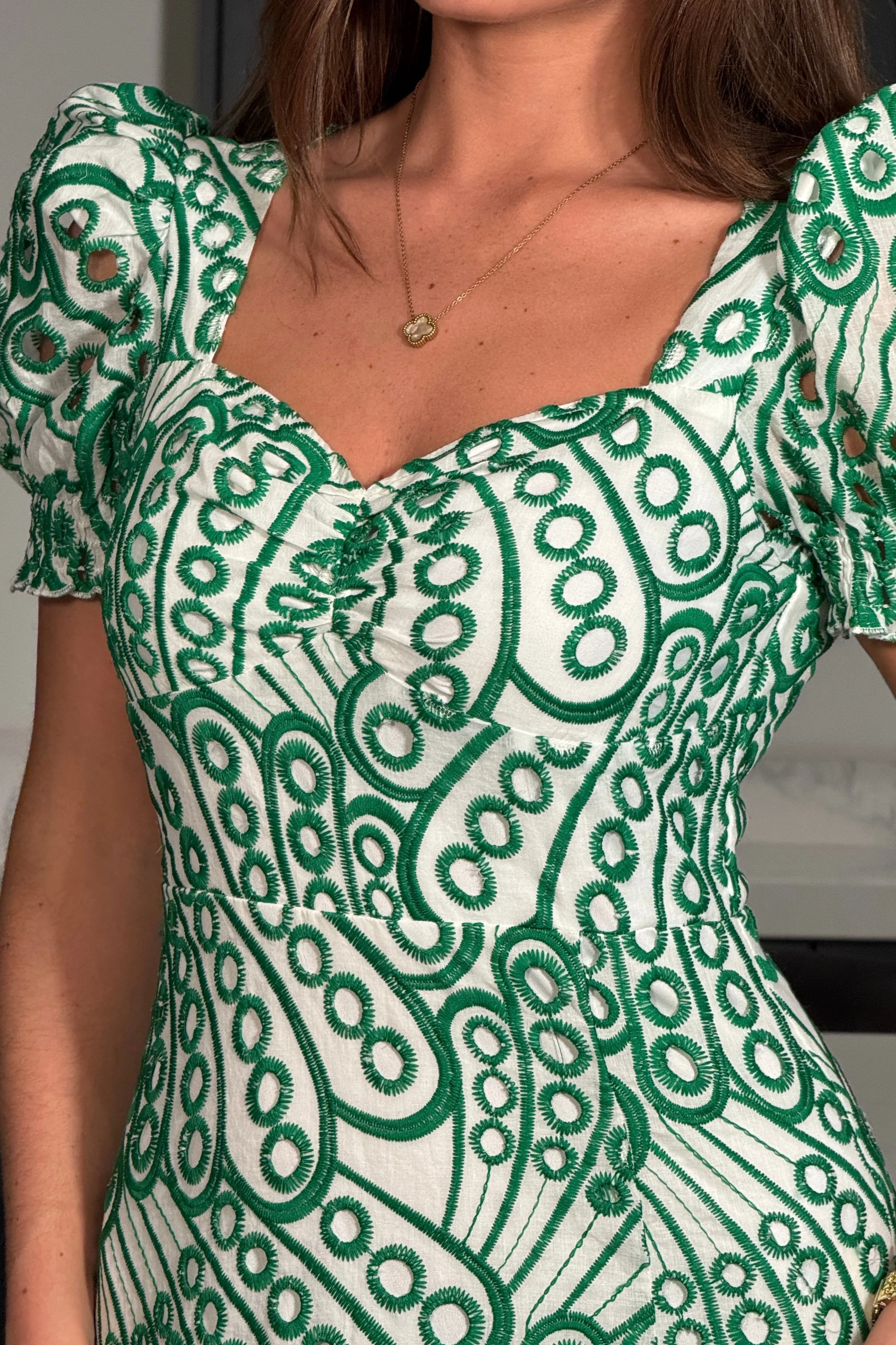 Lillian Green Broderie Anglaise Midi Dress