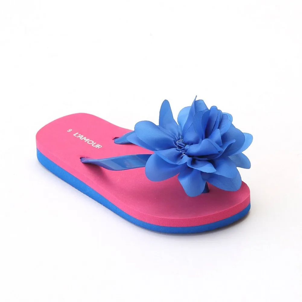 Little Girls Royal Blue Organza Flower Flip Flops 8-10 Toddler