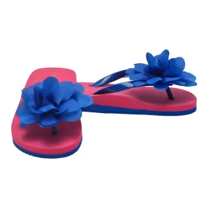 Little Girls Royal Blue Organza Flower Flip Flops 8-10 Toddler