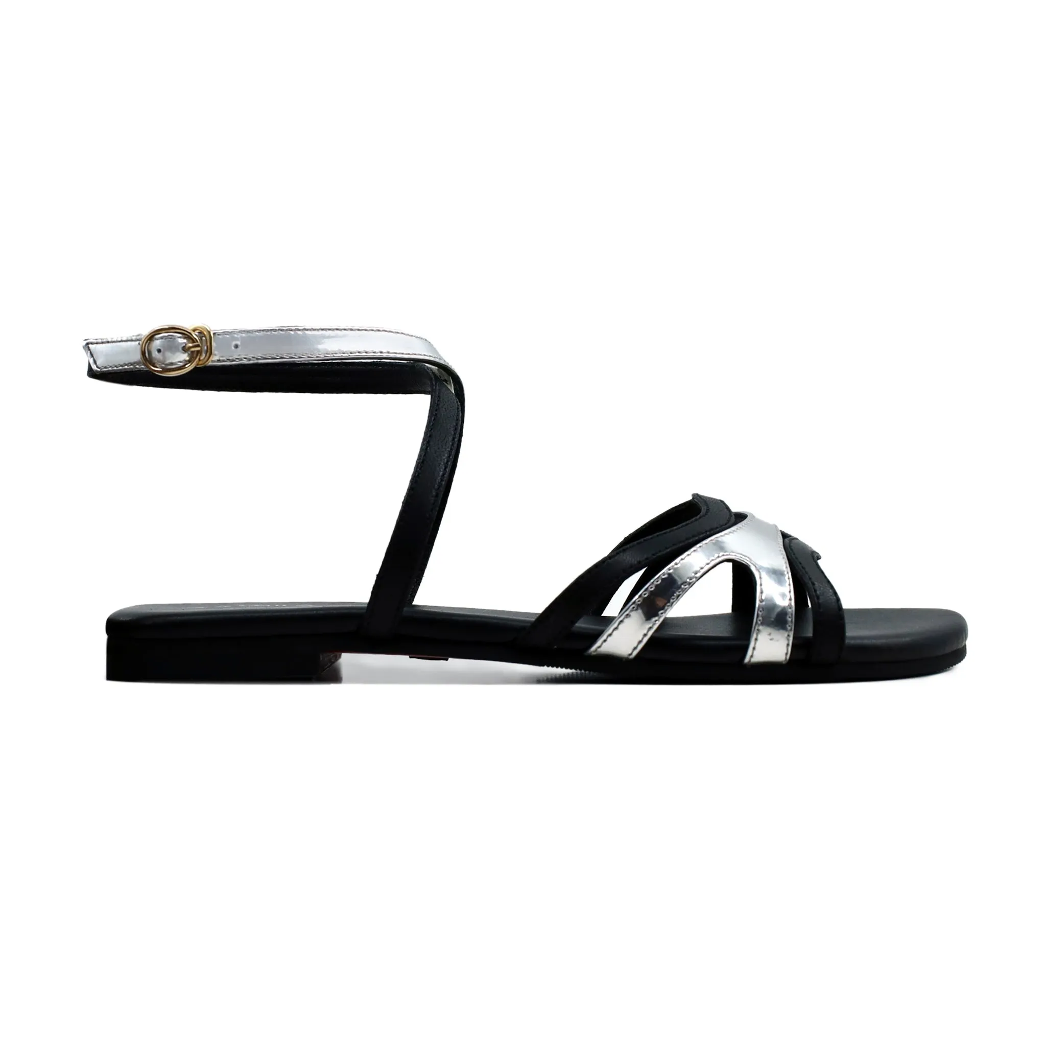 Lucia - Women's Silver Gray and Black Strapped Sandal
