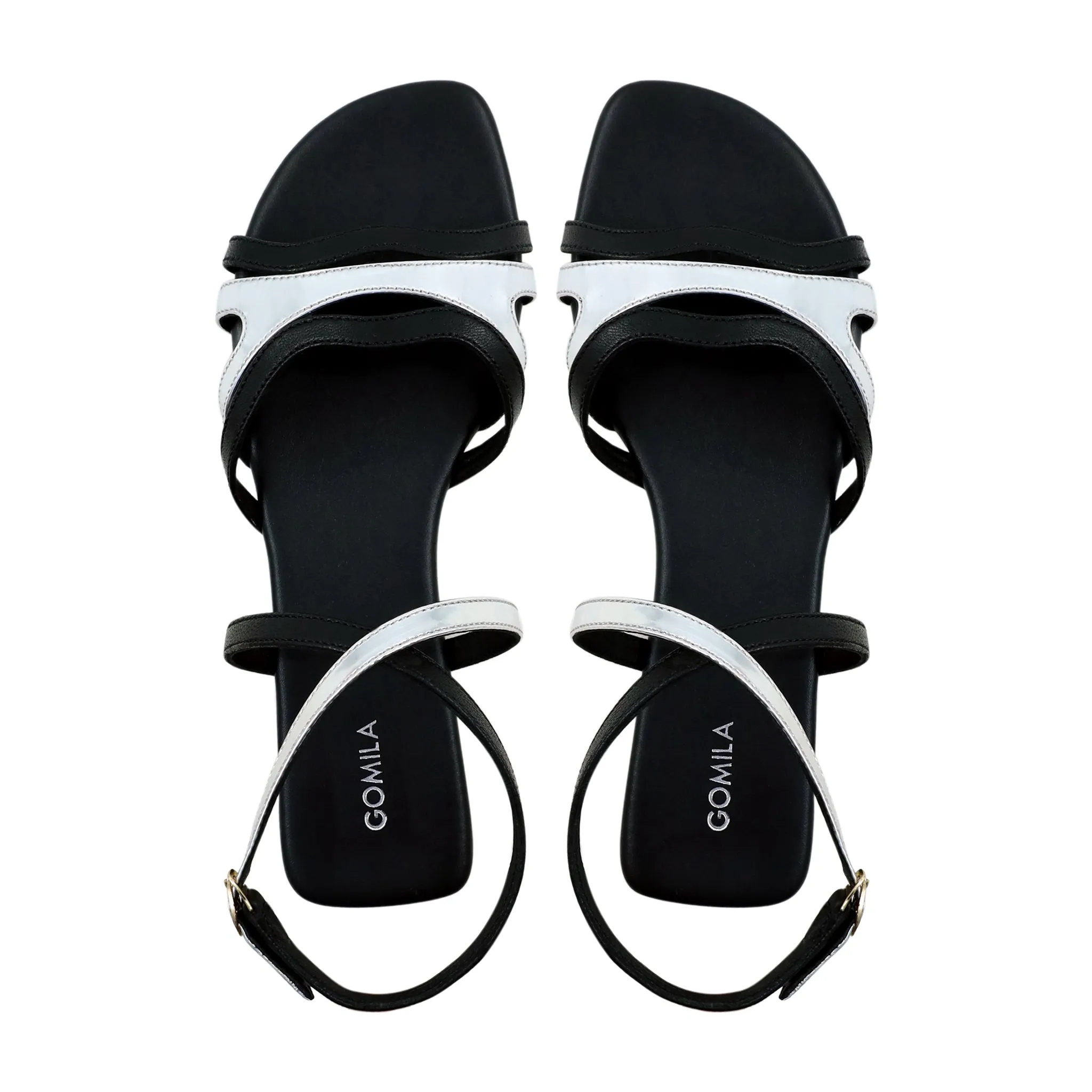 Lucia - Women's Silver Gray and Black Strapped Sandal