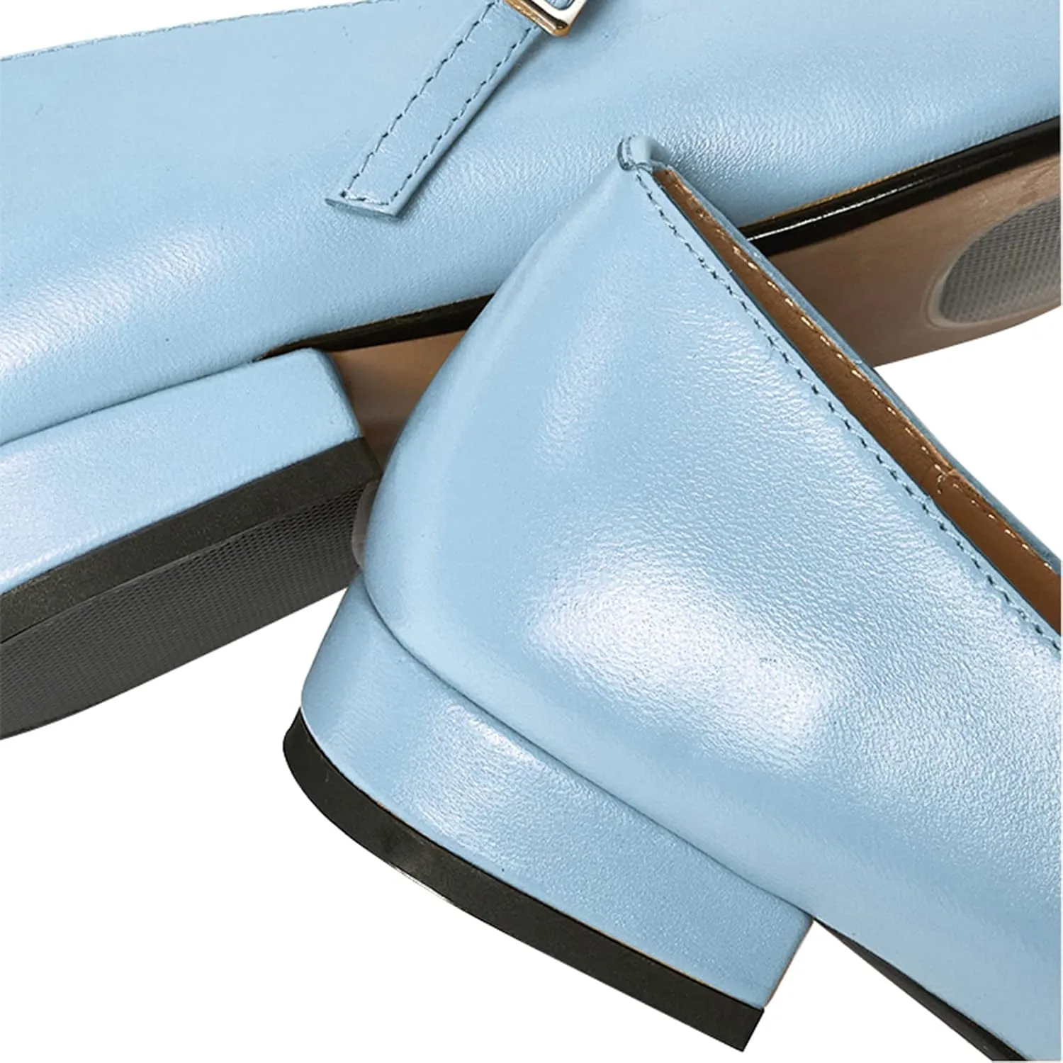 Lutalica W Women's Stylish Closed Cap Toe Matte Leather Two-Tone Instep Strap Ballet Flats Office Lady Comfort Round Toe Dress Mary Jane Flat Pumps Shoes
