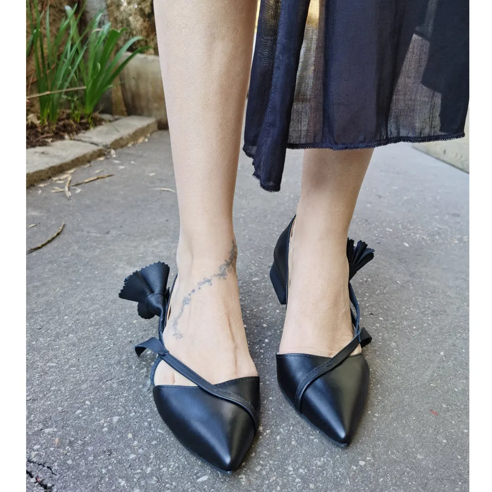 Make This Flower Great Again black leather ballerinas