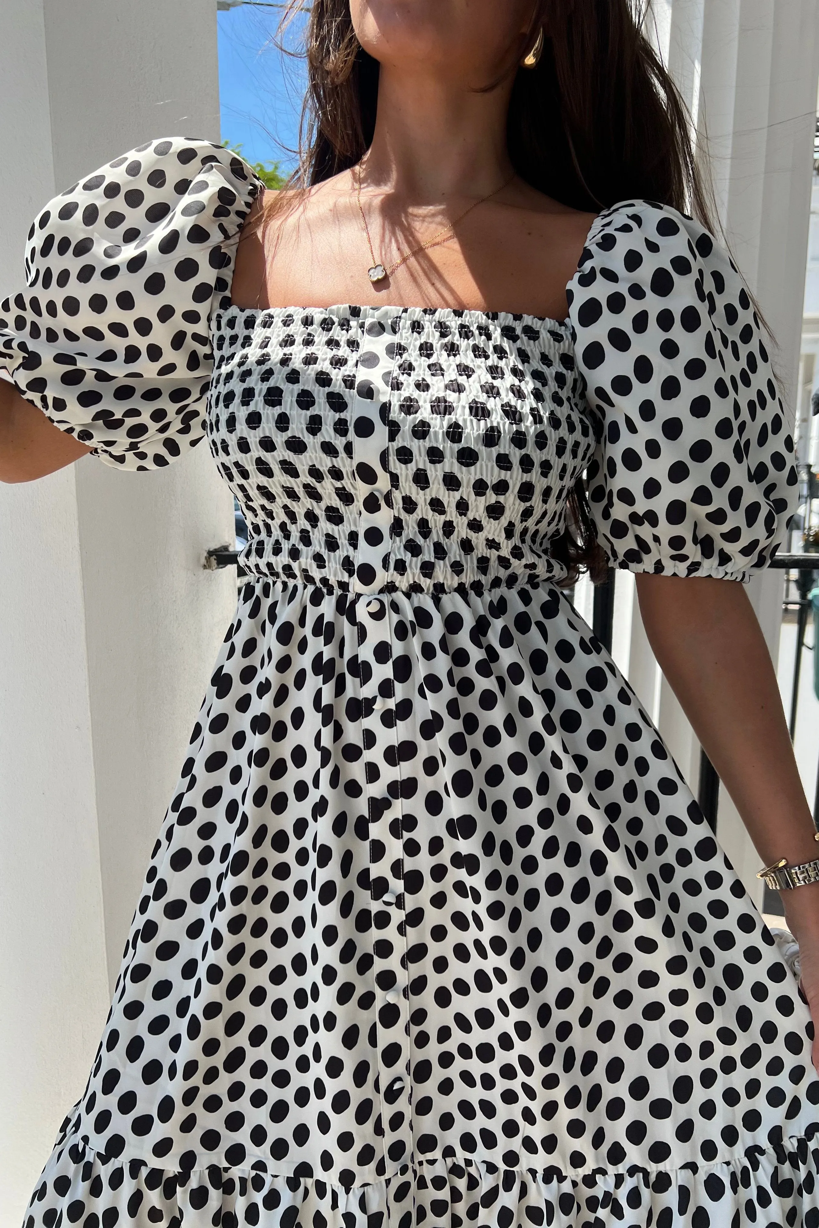 Mani Square Neck Tier Dress Polka