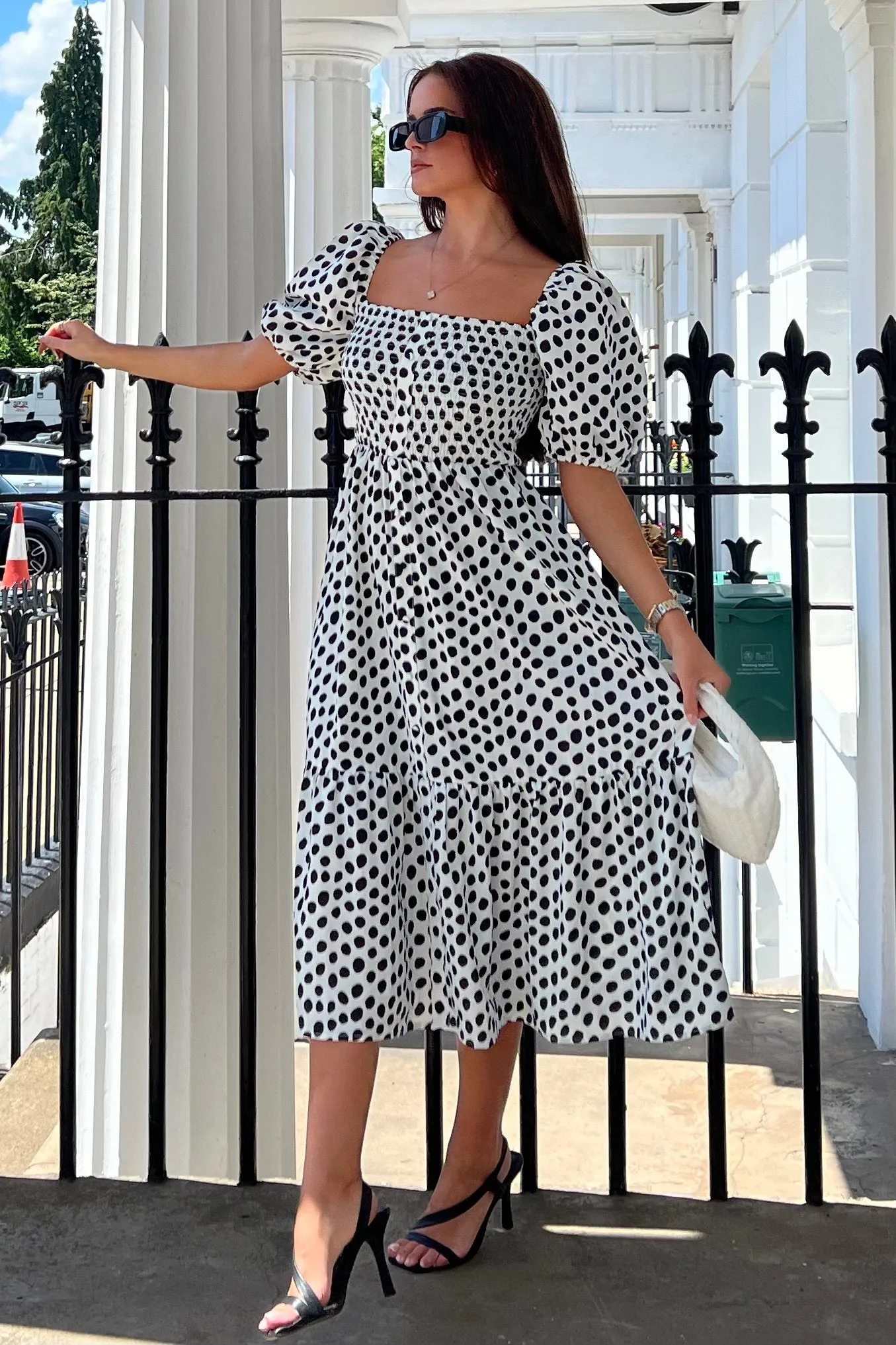 Mani Square Neck Tier Dress Polka