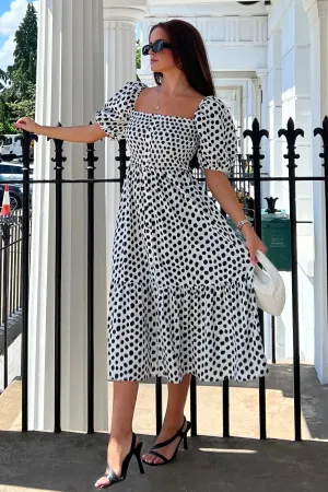 Mani Square Neck Tier Dress Polka