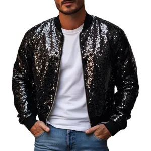 Men's Fashion Sequin Zipper Loose Baseball Jacket 70883076M