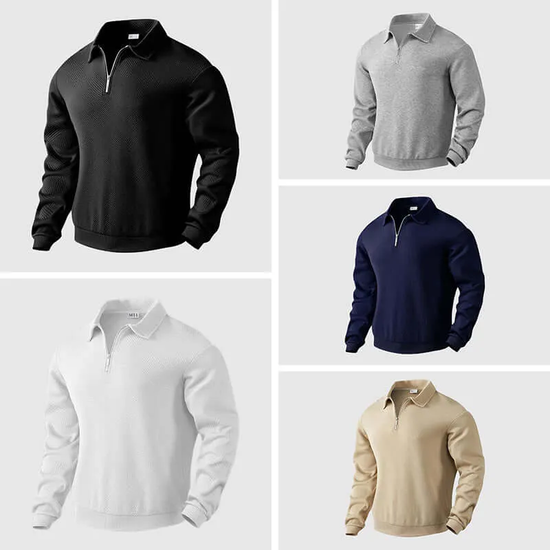 Men's Knitted Polo Sweater with Zipper