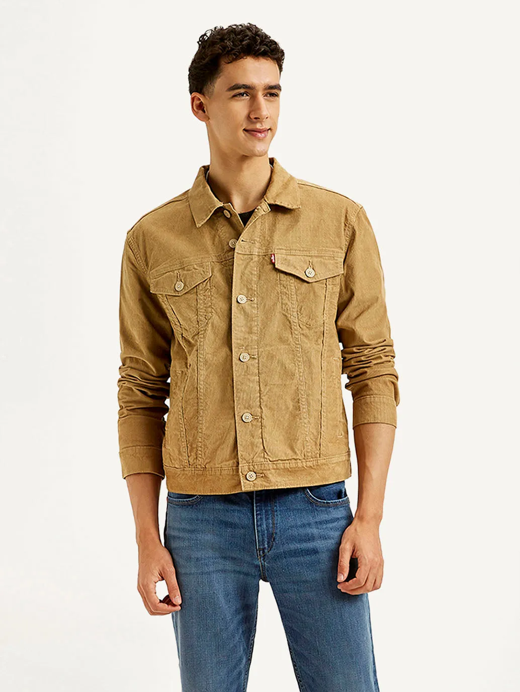 Men's Solid Light Brown Spread Collar Jacket