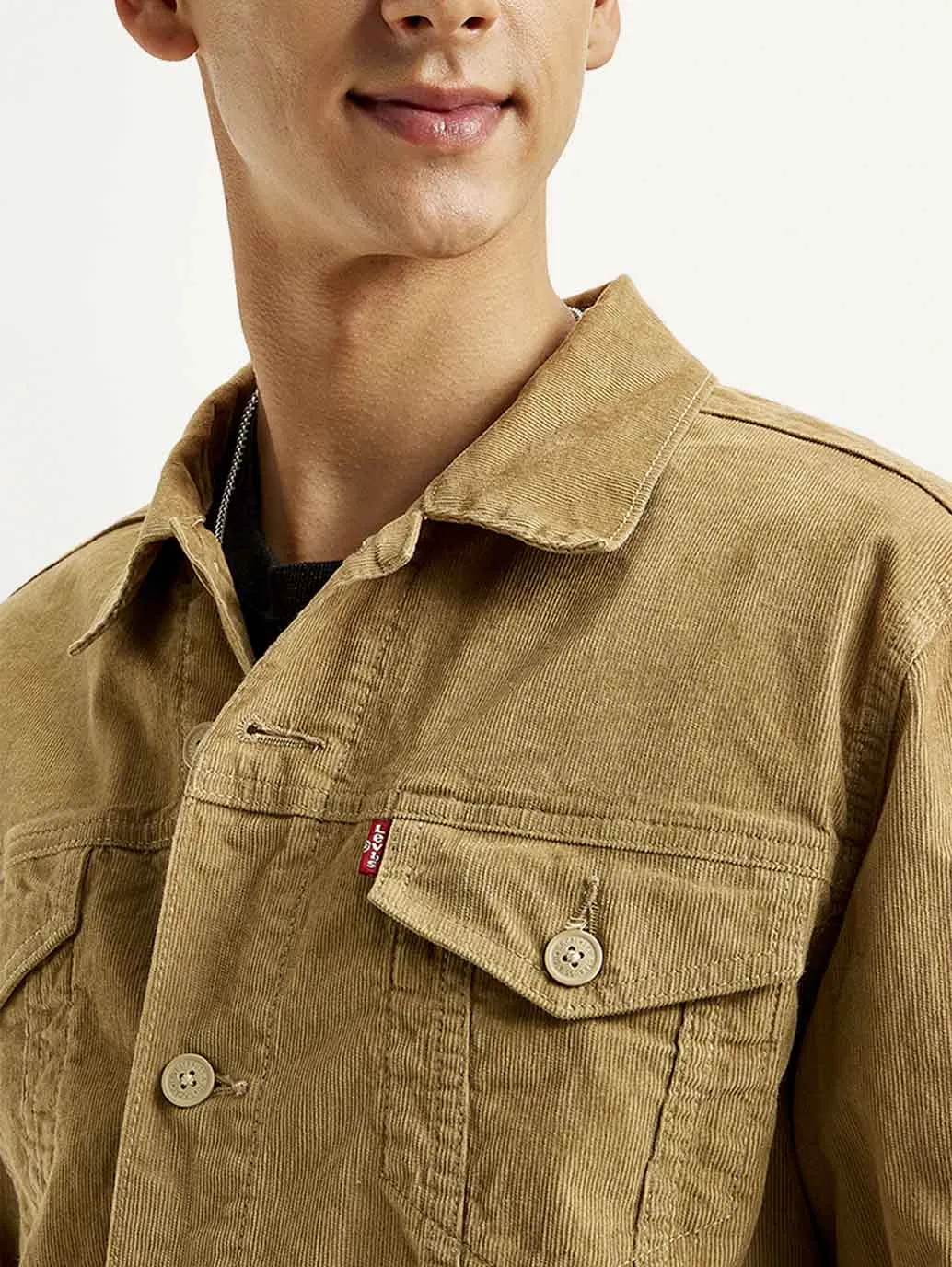 Men's Solid Light Brown Spread Collar Jacket
