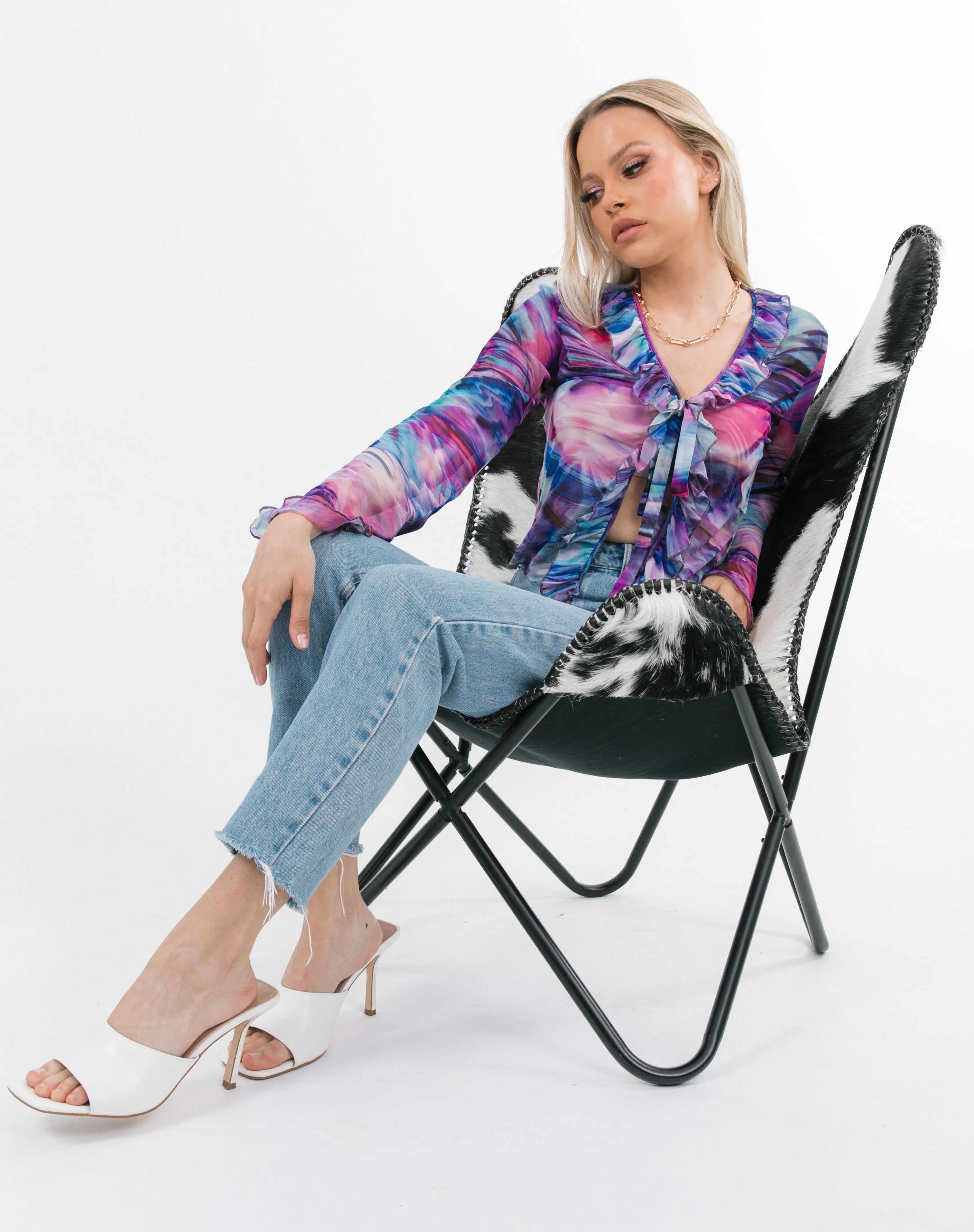 Mesh Tie dye  front Cardigan Top in Pink | Shannon