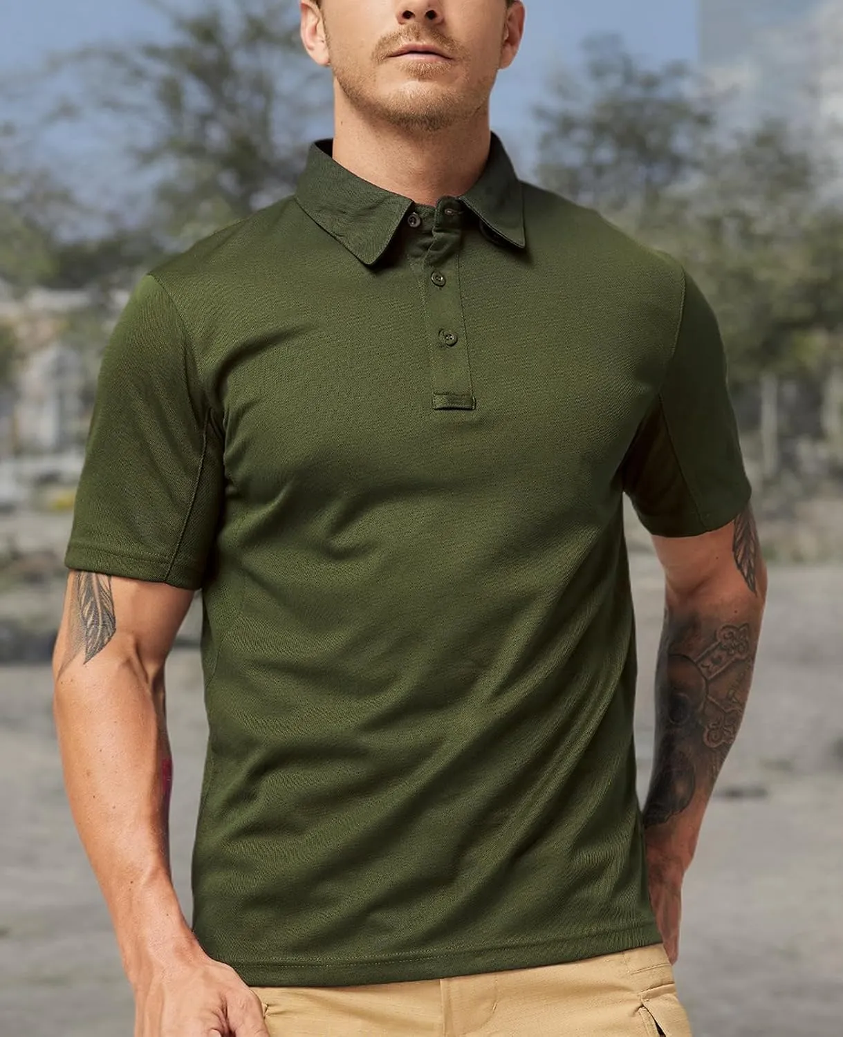 MIER Men's Outdoor Performance Tactical Polo Shirts Short and Long Sleeve, Moisture-Wicking