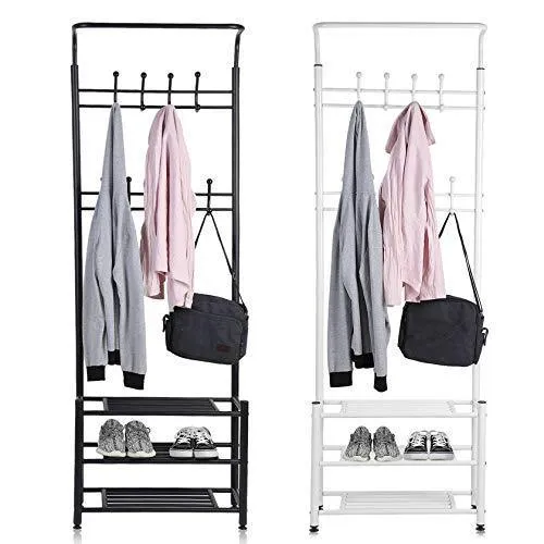 Moorecastle Multi-Purpose Entryway Shoes Storage Organizer Hall Tree Bench with Coat Rack Hooks Clothes Stand Perfect Home Furniture