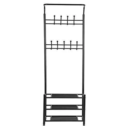 Moorecastle Multi-Purpose Entryway Shoes Storage Organizer Hall Tree Bench with Coat Rack Hooks Clothes Stand Perfect Home Furniture