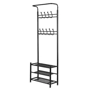 Moorecastle Multi-Purpose Entryway Shoes Storage Organizer Hall Tree Bench with Coat Rack Hooks Clothes Stand Perfect Home Furniture