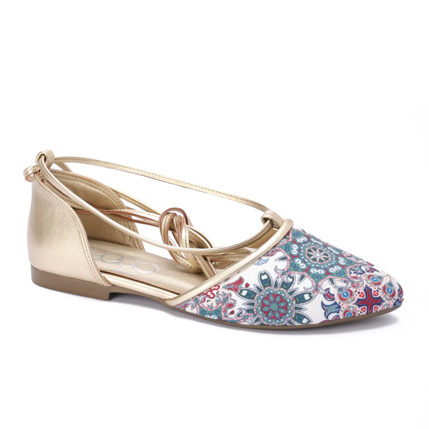 Multi-Strap Lace-Up Flat-Gold