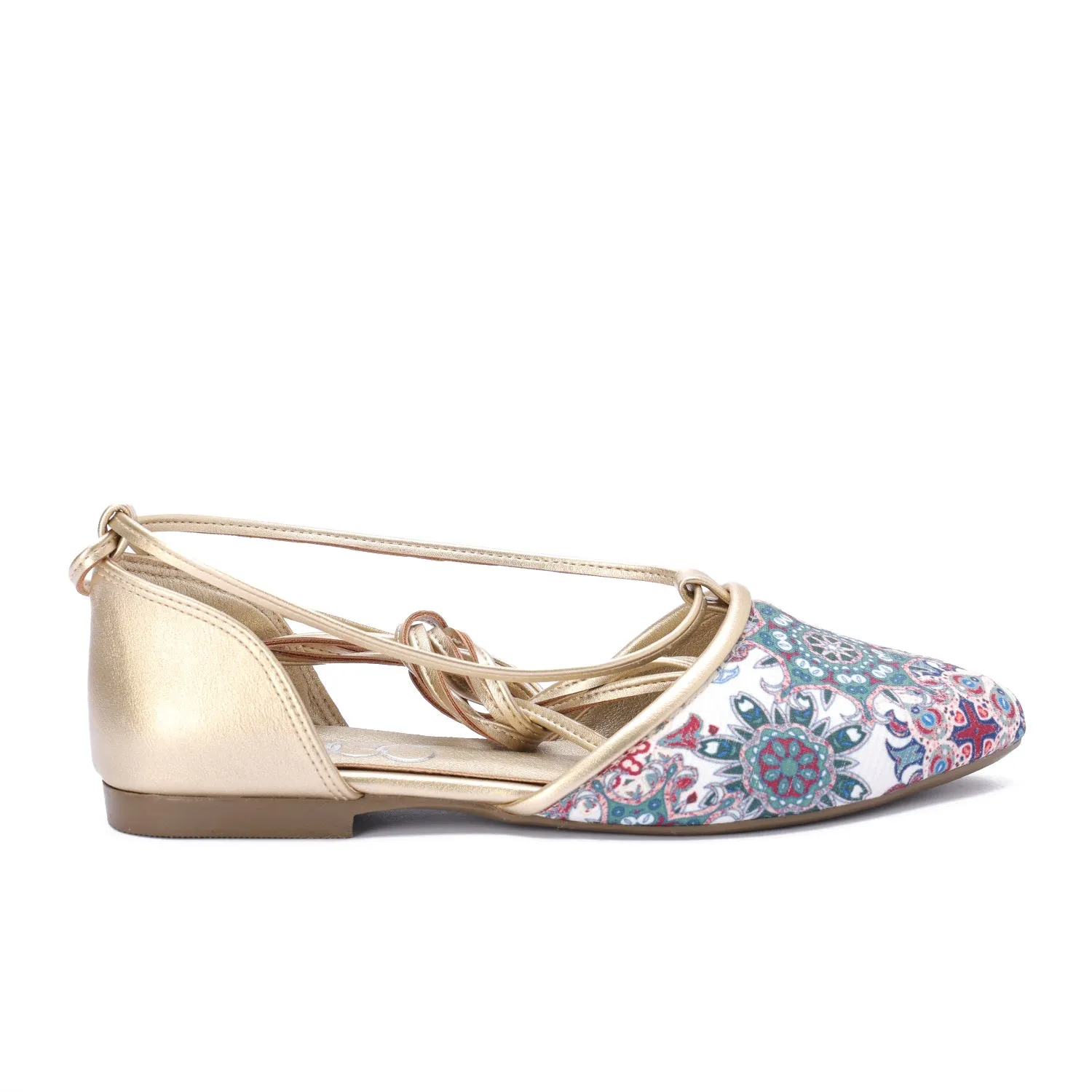 Multi-Strap Lace-Up Flat-Gold