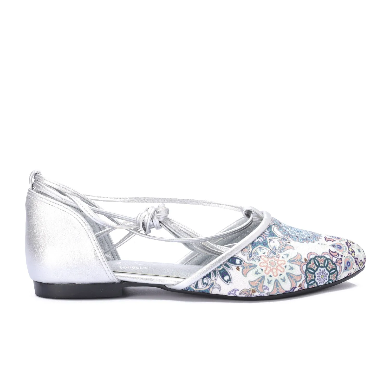Multi-Strap Lace-Up Flat-Silver
