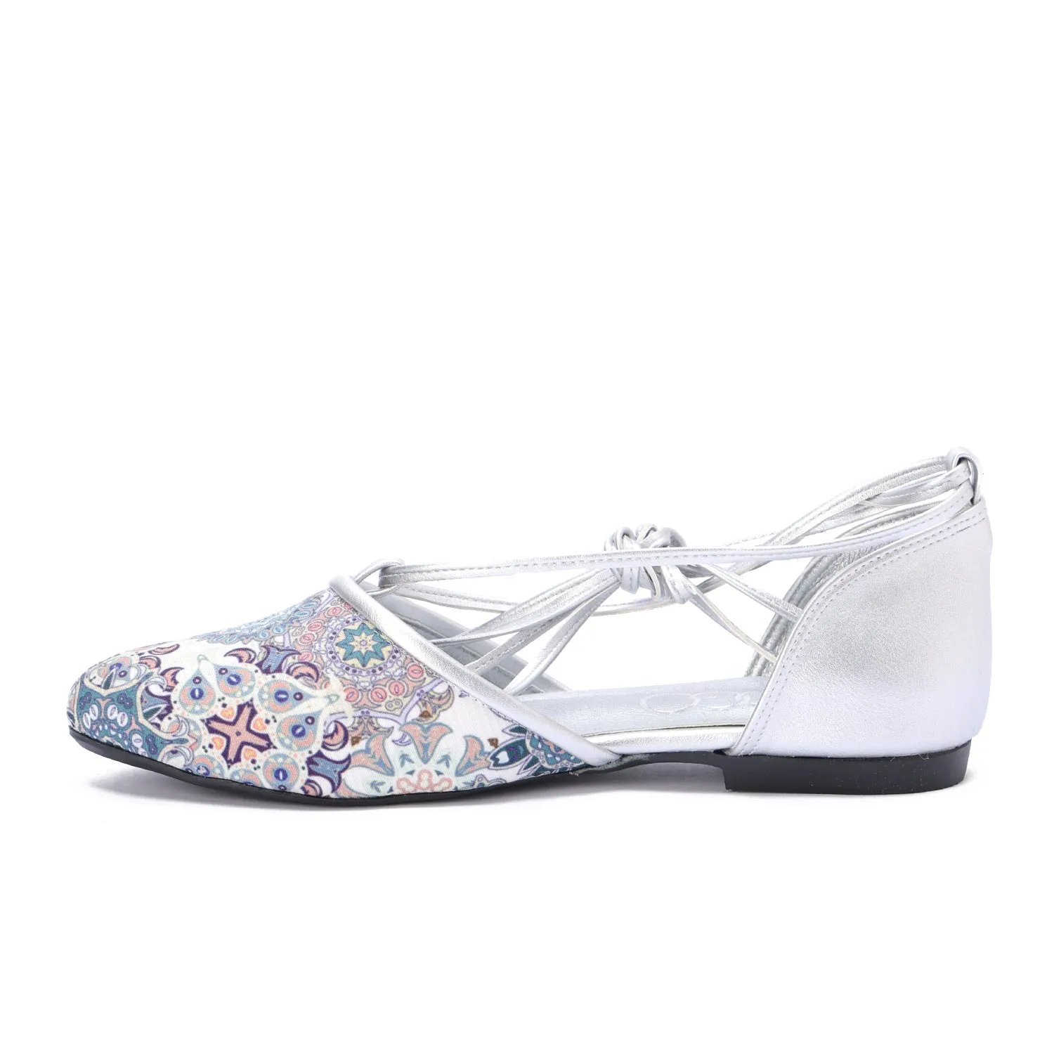 Multi-Strap Lace-Up Flat-Silver
