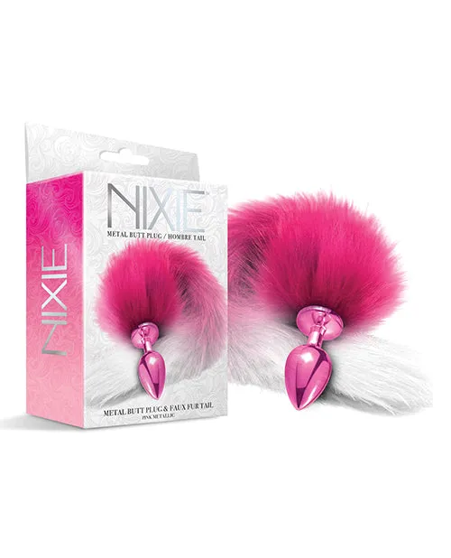 Nixie Metal Butt Plug with Faux Fur Tail - Pink Metallic