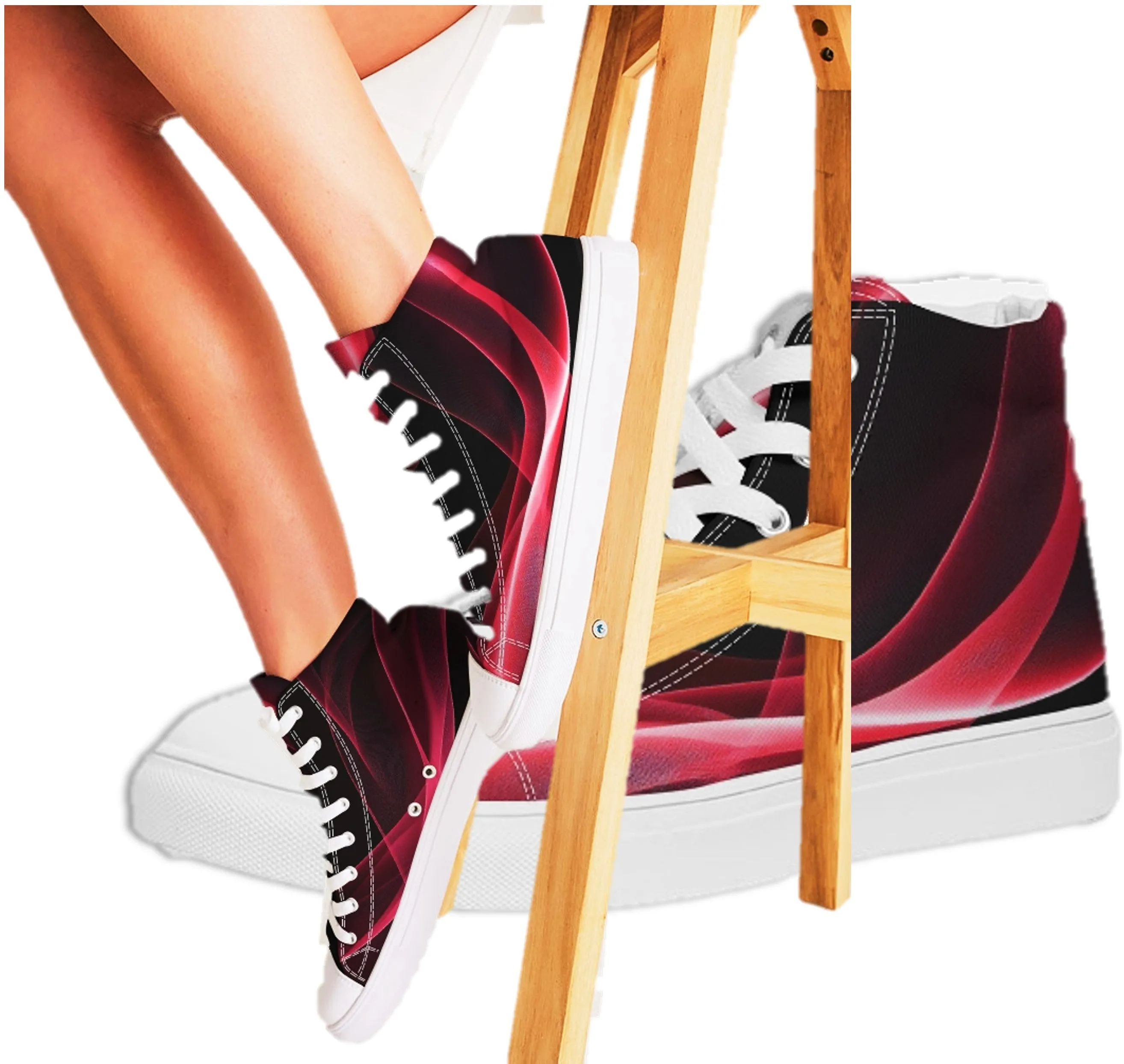 Printed Sneakers for Girls. Hi-Tops Fashion Sneakers. Reddish Black Canvas Shoes. WickedYo.
