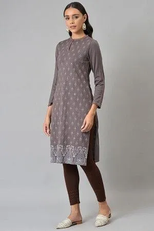 Purple Paisley Printed Winter kurta