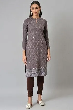 Purple Paisley Printed Winter kurta