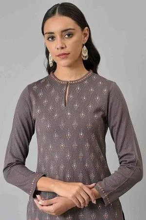 Purple Paisley Printed Winter kurta