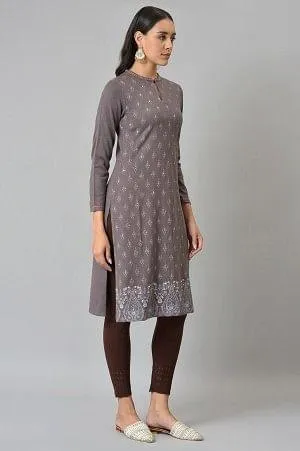 Purple Paisley Printed Winter kurta